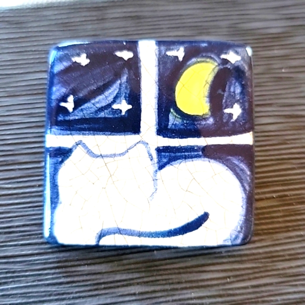 The Potting Shed Cat on Windowsill Crackle Brooch
